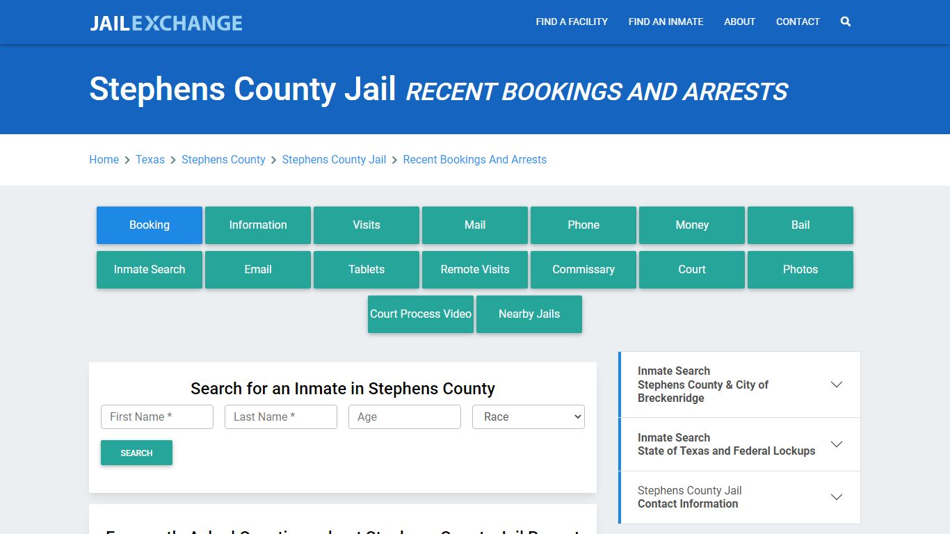 Stephens County Jail Recent Bookings And Arrests - Jail Exchange